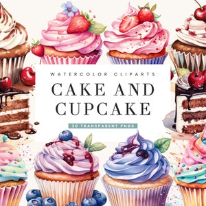 30 Watercolor Cake & Cupcake Clipart bundle , watercolor clipart, digital download, instant download, digital prints, commercial use