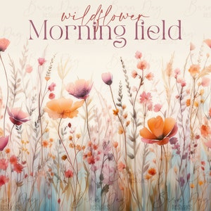 10 Watercolor Wildflower Morning field clipart bundle, digital download, digital planner, watercolor clipart, commercial use,