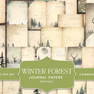 15 Winter Forest Junk Journal Vintage papier afdrukbaar dagboek Digitale download Oud papier Digitale prints Instant download digitale bestanden