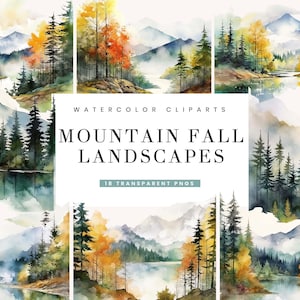 18 Watercolor Mountain Fall Landscapes Clipart Bundle Sublimation Designs Digital Print Printable Art Instant Download Digital Download