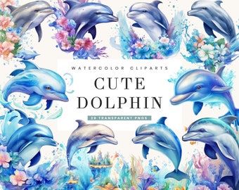 29 Wasserfarben niedliche Delfin Cliparts, digitaler Download, digitales Papier, digitaler Planer, Sofort Download, Digitaldrucke