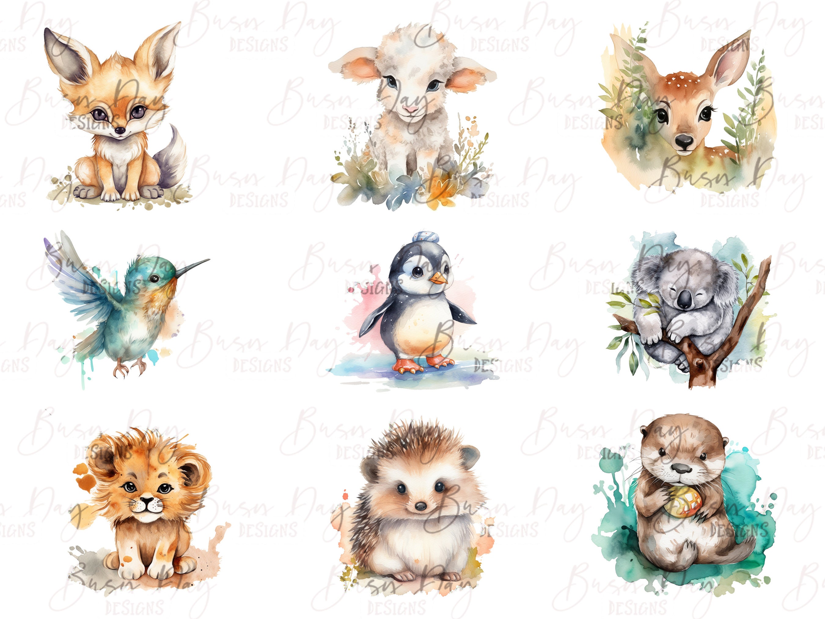 18 Watercolor Cute Baby Animals Clipart, Watercolor Clipart, Digital ...