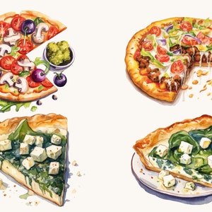 Watercolor Pizza Clipart Bundle: 30 PNG Designs (digital Download ...