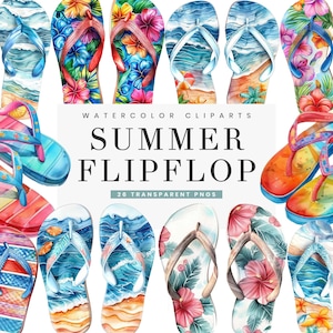 26 Acuarela Verano Flip flop Clipart Paquete Sublimación Diseños Descarga Digital, Impresiones Digitales Descarga Instantánea, Impresión bajo Demanda