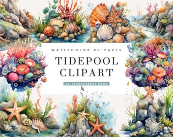Watercolor Tidepool Clipart Bundle: Seascape Sublimation Designs (Digital Download)