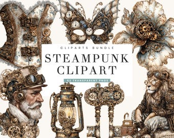 52 Watercolor Steampunk Clipart Bundle Sublimation Designs Digital Download, Digital Prints, Digital Art, Digital Planner, Steampunk PNG