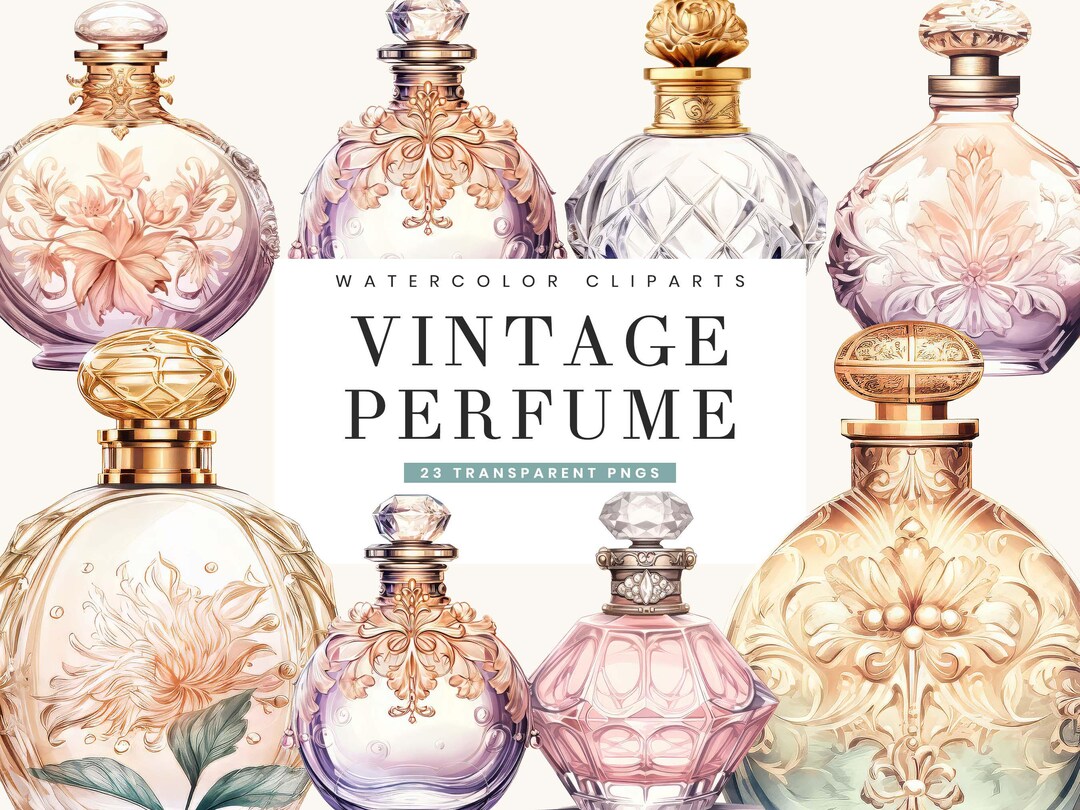 Watercolor Vintage Perfume Bottle Clipart: 23 PNG Designs (digital ...