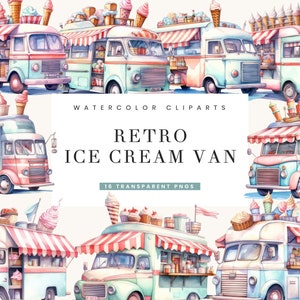 16 Watercolor Ice Cream Van Clipart Bundle Sublimation Designs Digital Download Printable Wall Art, Instant Download, Digital Print