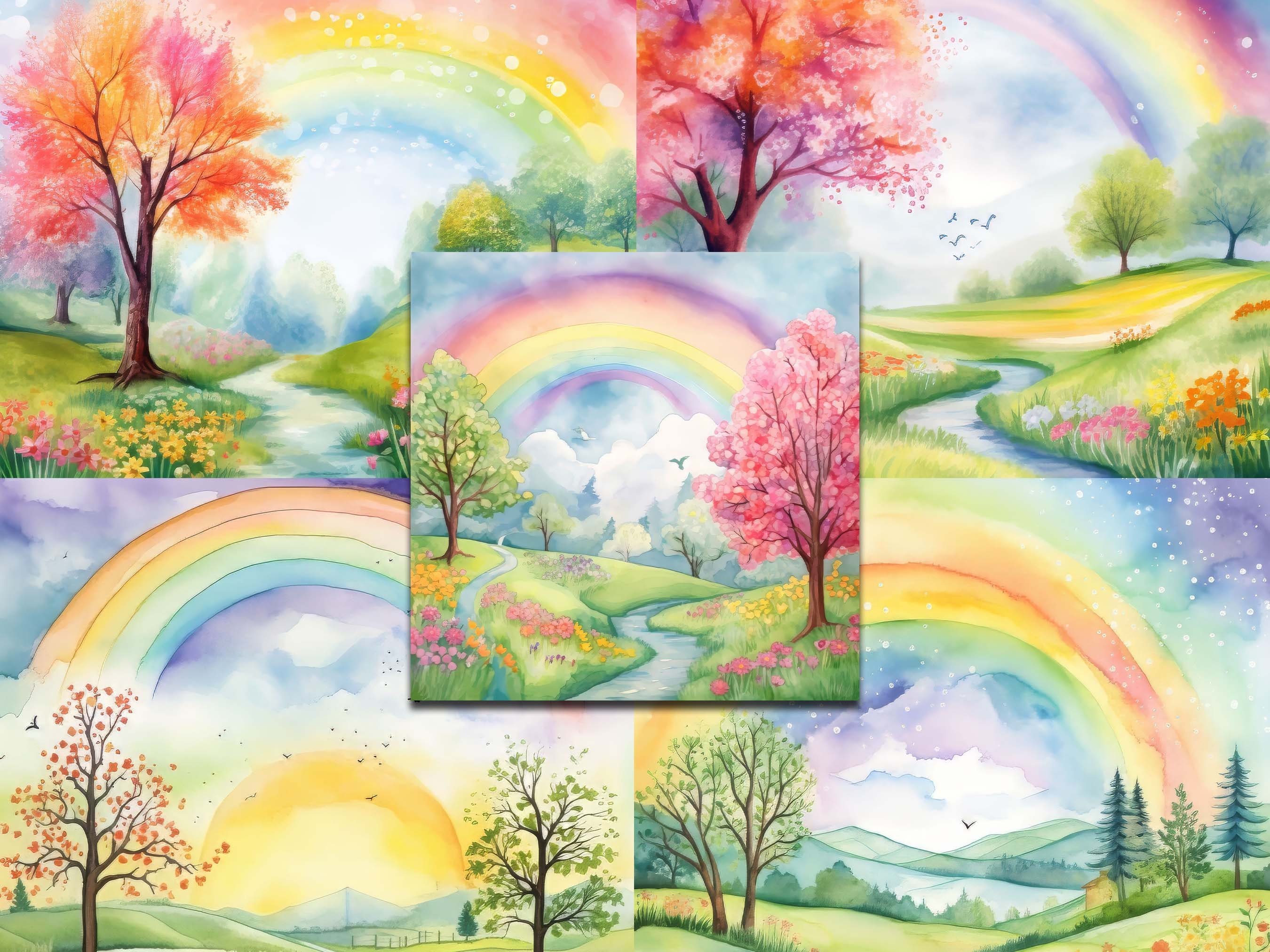 Watercolor Rainbow Scenes: Spring Digital Paper (digital Download) - Etsy