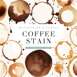 48 acuarela café mancha imágenes prediseñadas paquete descarga digital diseños de sublimación, arte de pared imprimible, descarga instantánea, archivos PNG