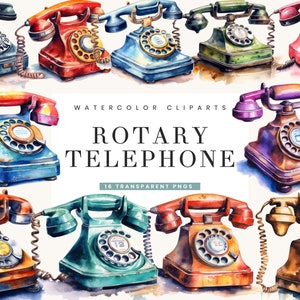 16 Aquarell Wählscheibe Telefon Clipart Bundle, Clip Art Png, Sublimation Designs, Sofort Download, Digitaldrucke, printable Art