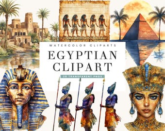Watercolor Egyptian Clipart Bundle: 28 PNG Art Prints (Digital Download