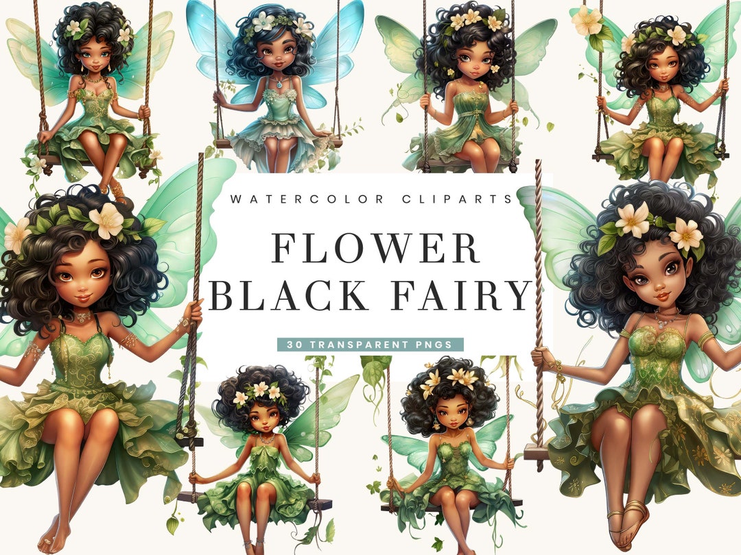 30 Watercolor Flower Black Fairy Clipart Bundle Sublimation Designs ...
