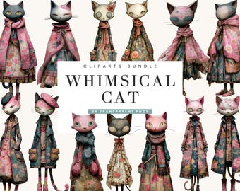 36 Aquarell, wunderliche Katze, Clipart Bundle, Sublimationsdesigns, digitaler Download, Digitaldrucke, digitale Kunst, digitaler Planer