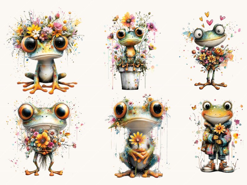 Frog Sketch Spring 25 Watercolor Spring Frog Clipart Bundle Sublimation Designs Digital ...