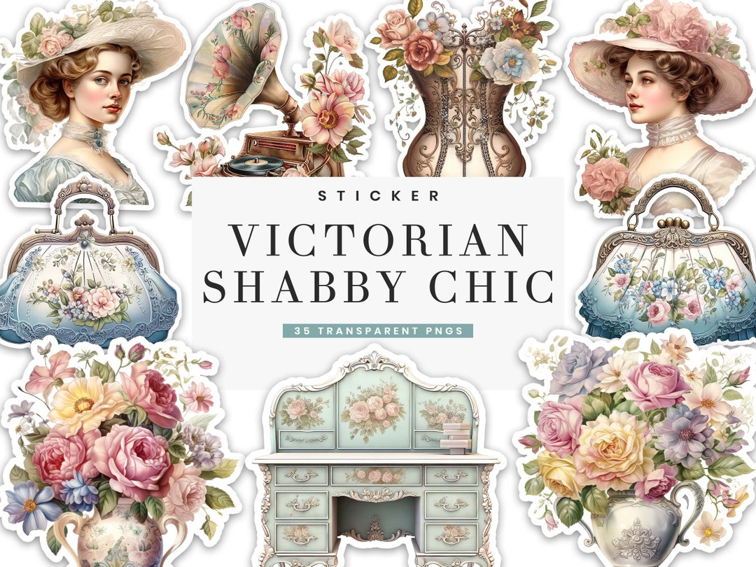 35 Victorian Shabby Chic Stickers Junk Journal Stickers Pack Digital ...