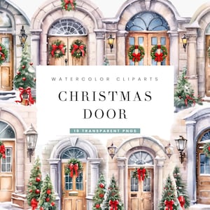 19 Watercolor Christmas Door Clipart Bundle Sublimation Designs, Digital Download Printable Wall art Instant Download Png Files