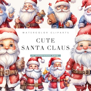 17 Aquarela Fofo Papai Noel Clipart Pacote Designs De Sublimação Impressão Digital Download Instantâneo Arquivos Png Download Digital