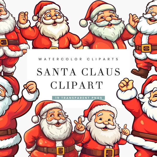 19 Cartoon Santa Claus Clipart Bundle Sublimation Designs Digital Print Instant Download Png Files Digital Download, Png Bundle