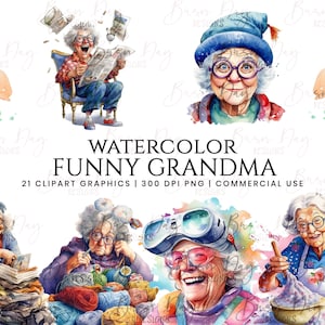 21 Aquarell lustige Oma Clipart Bundle, digitaler Download, digitaler Planer, sofortiger Download, Aquarell Clipart, kommerzielle Nutzung,