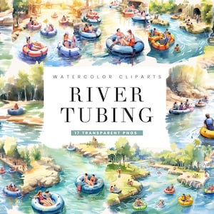 17 Watercolor People Go River Tubing Clipart Bundle Sublimation Designs Digital Prints, Instant Download Png Files Digital Download