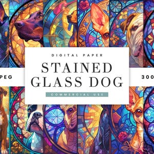 18 aquarelle vitrail race de chien Art Clipart Bundle Sublimation dessins et modèles en téléchargement numérique, impressions numériques téléchargement immédiat, fichiers PNG