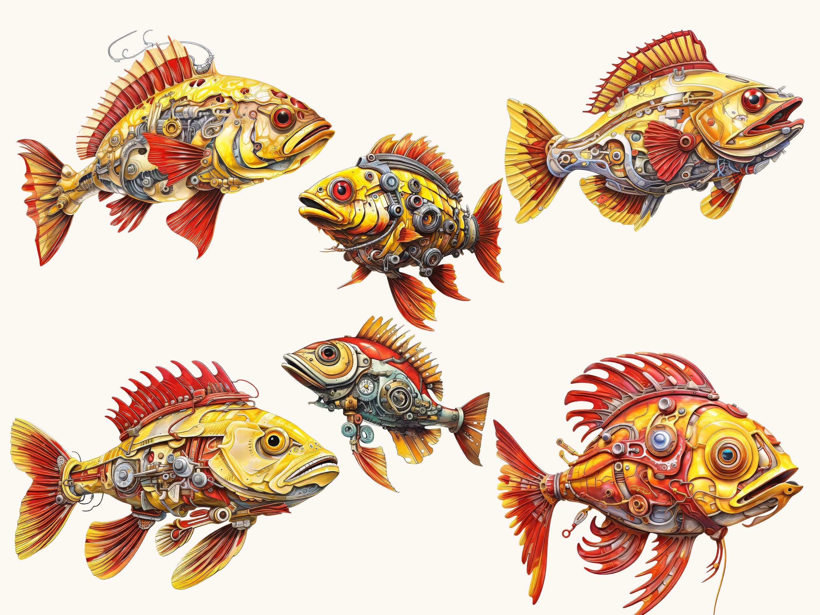 Cyborg Fish Clipart Bundle: Surreal Fishborg Designs (digital Download ...