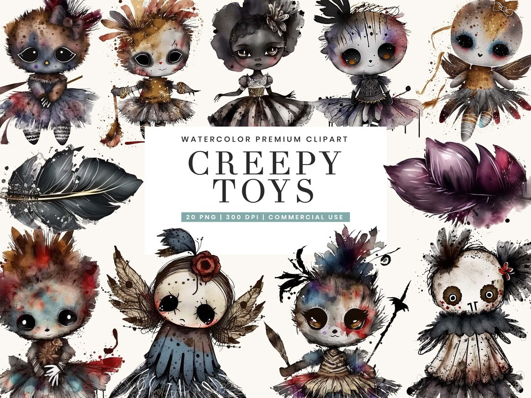 Watercolor Creepy Toys Clipart Bundle: 20 PNG Designs (digital Download ...