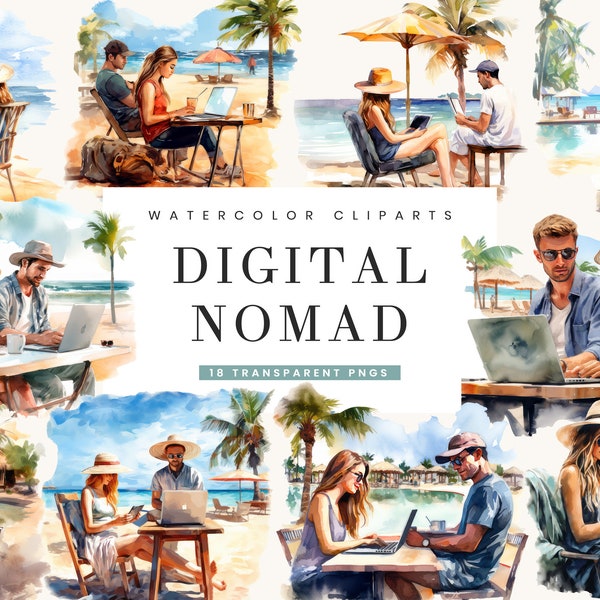 18 Watercolor Digital Nomad Clipart Bundle Sublimation Designs, Digital Download Printable Wall art Instant Download Digital Print