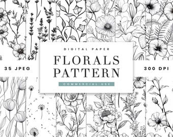 Hand Drawn Floral Seamless Pattern Paper: 35 Designs (Digital Download)