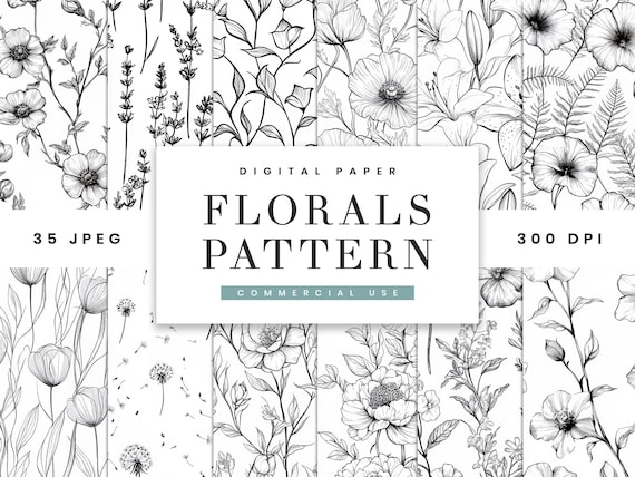 Hand Drawn Floral Seamless Pattern Paper: 35 Designs (Digital Download)
