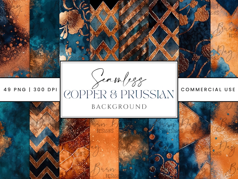 Copper & Prussian Seamless Backgrounds: 49 PNG Designs (digital ...