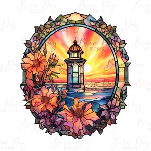Watercolor Stained Glass Lighthouse Clipart Bundle (Digital Download) image 7