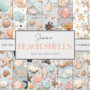 Fondo de conchas de playa de verano, descarga digital, descarga instantánea, arte imprimible