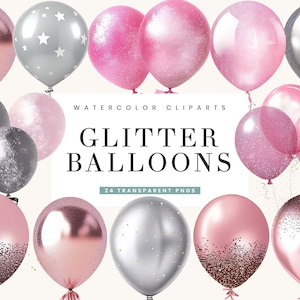 24 roze glitter ballonnen clipart bundel sublimatie ontwerpen digitale download, Instant Download, afdrukbare kunst, digitale print png ontwerpen