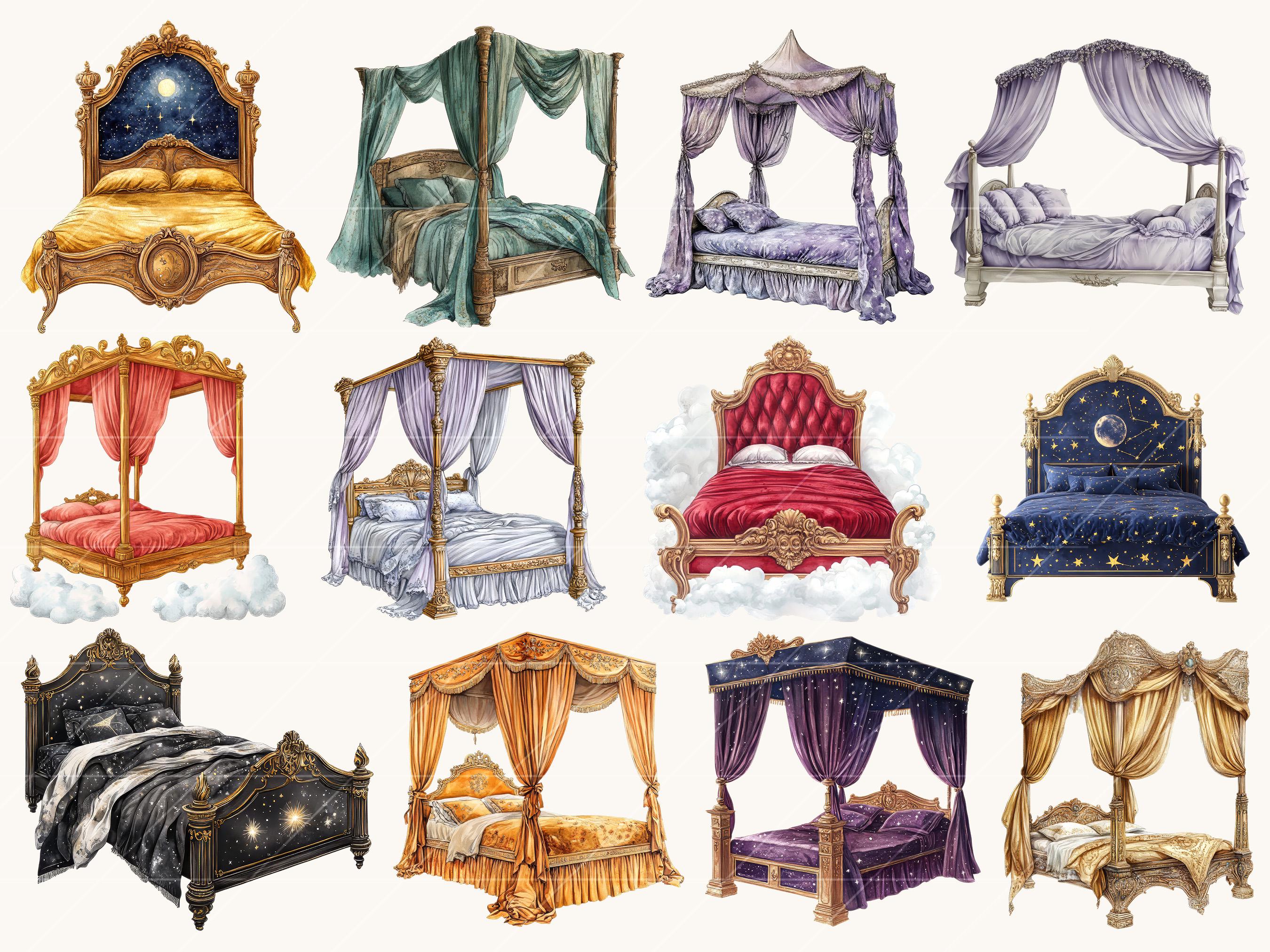Watercolor Magical Bed Clipart Bundle, Vintage Style (digital Download ...