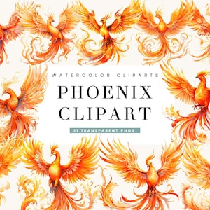 21 Watercolor Phoenix Clipart Bundle Sublimation Designs, Digital Print Instant Download, Digital Files, Clipart Pack