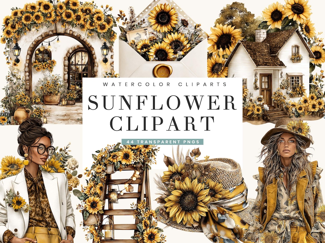 44 Watercolor Sunflower Clipart Bundle Sublimation Designs Digital ...