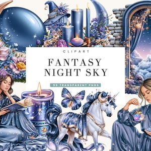 99 Fantasy Night Sky Clipart Bundle Sublimation Designs Digital Download, Digital Prints, Digital Art, Digital Planner, PNG Files