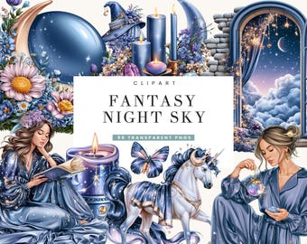 99 Fantasy Night Sky Clipart Bundle Sublimation Designs Digital Download, Digital Prints, Digital Art, Digital Planner, PNG Files