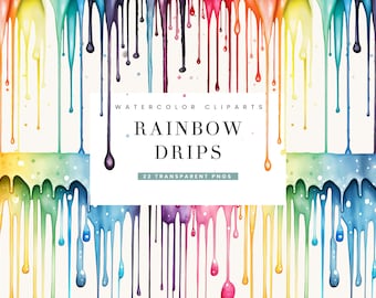 Watercolor Rainbow Drip Clipart Bundle: Sublimation Designs (Digital Download)