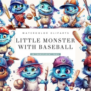 29 Aquarell Monster mit Baseball, Clipart Bundle, digitaler Download, digitales Papier, digitaler Planer, Sofort Download Digitaldrucke