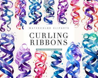 50 Curling Ribbons Clipart Bundle Sublimation Designs, Digital Download Printable Wall art Instant Download Png Files, Digital Print