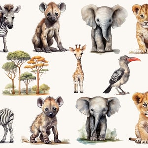 34 Watercolor Safari Animal Clipart Bundle Digital Download Sublimation ...
