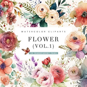 Watercolor Flower Clipart Set: Floral PNG Designs (Digital Download)