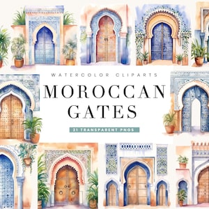 21 aquarel Marokkaanse Gates clipart bundel digitale download, aquarel clipart, Instant Download, sublimatie ontwerpen commercieel gebruik