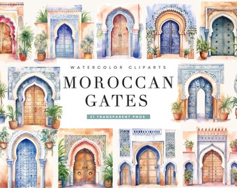 Watercolor Moroccan Gates Clipart Bundle: Sublimation Designs (Digital Download)