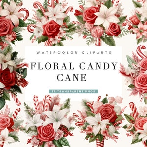 17 Watercolor Floral Candy Cane Clipart Bundle Digital Download, Sublimation Designs, Digital Prints, Watercolor Clipart, Instant Download