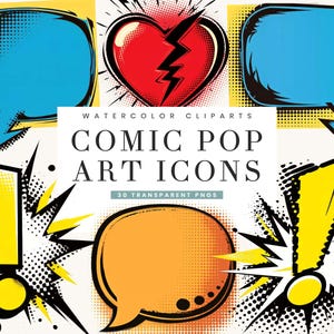 30 Comic Pop Art Icons Clipart Bundle Sublimation Designs Digital Download, Digital Prints, Watercolor Clipart, Pop Art PNG Files