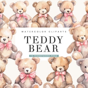 14 Watercolor Teddy Bear Clipart Bundle Sublimation Designs, Printable Art, Instant Download Digital Wall Art Png Bundle Clip art